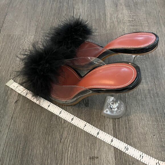 Amina Muaddi Style Feather Trim Slide Sandals Size 36 - Picture 10 of 12